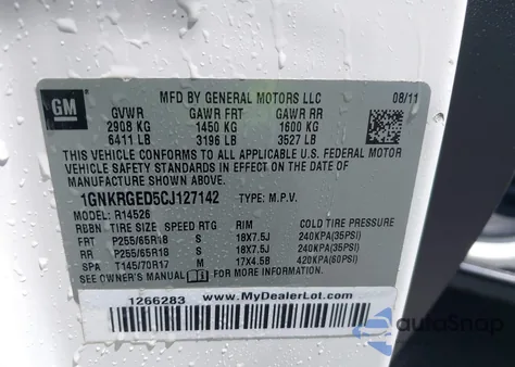 2012 Chevrolet Traverse 1Lt z USA, uszkodzony, nr VIN 1GNKRGED5CJ127142